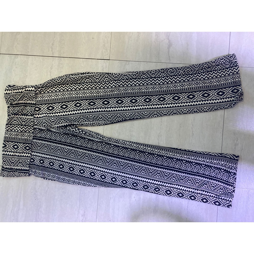 Bobbie Brooks Ladies Black White Geometric Tribal Print Wide Leg Palazzo Pants M